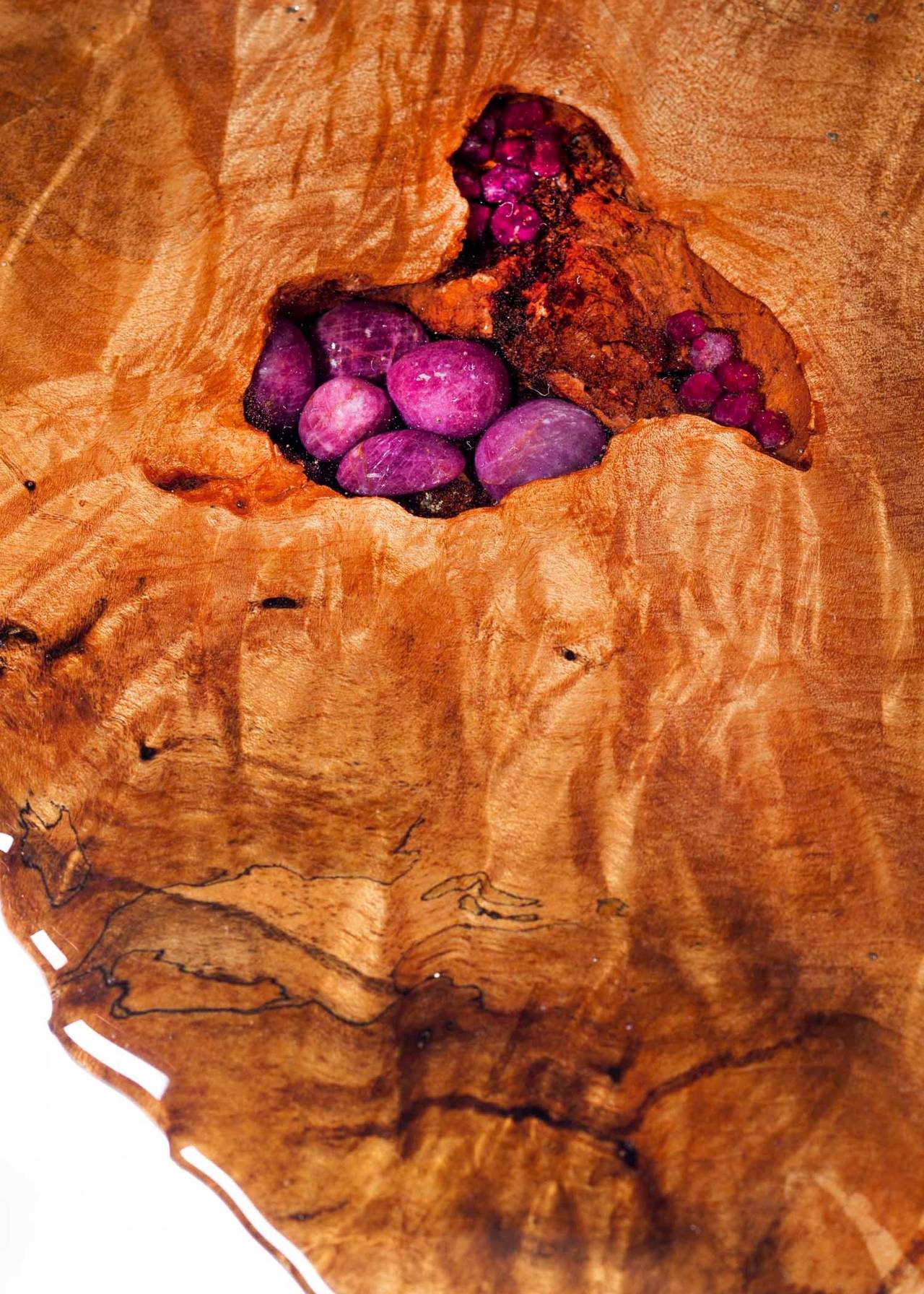 Crystal Oval coffee table in wood with gemstone inlay 