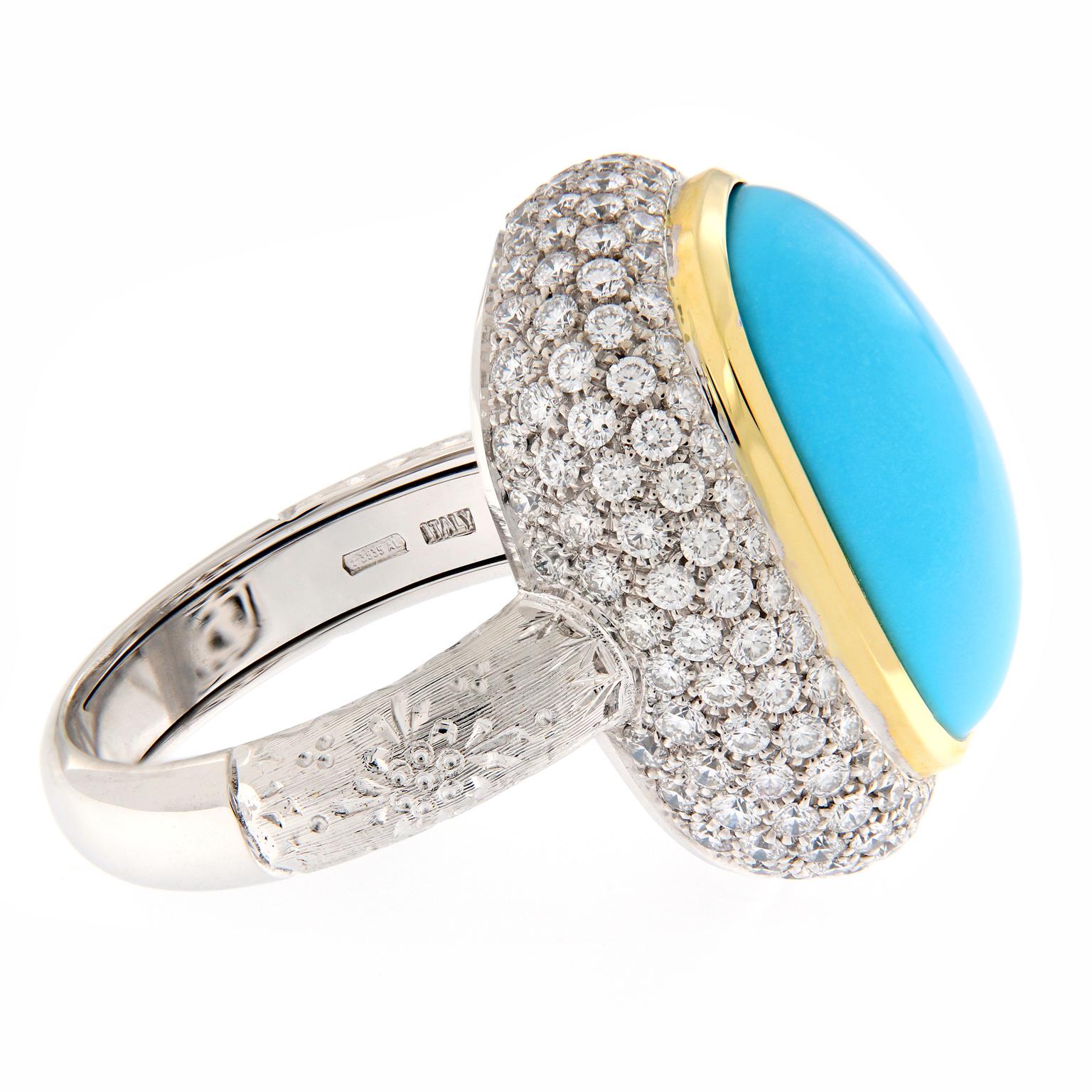 For Kyriaki: Teri Turquoise Diamond Gold Cocktail Ring In New Condition In Troy, MI