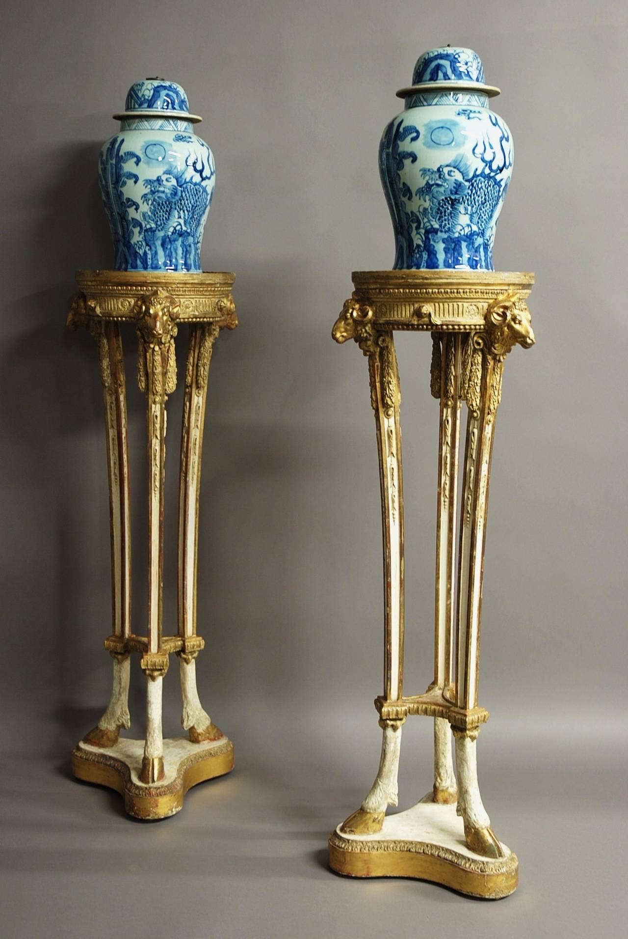 Pair of Late 18th Century Parcel-Gilt and Painted Torchieres