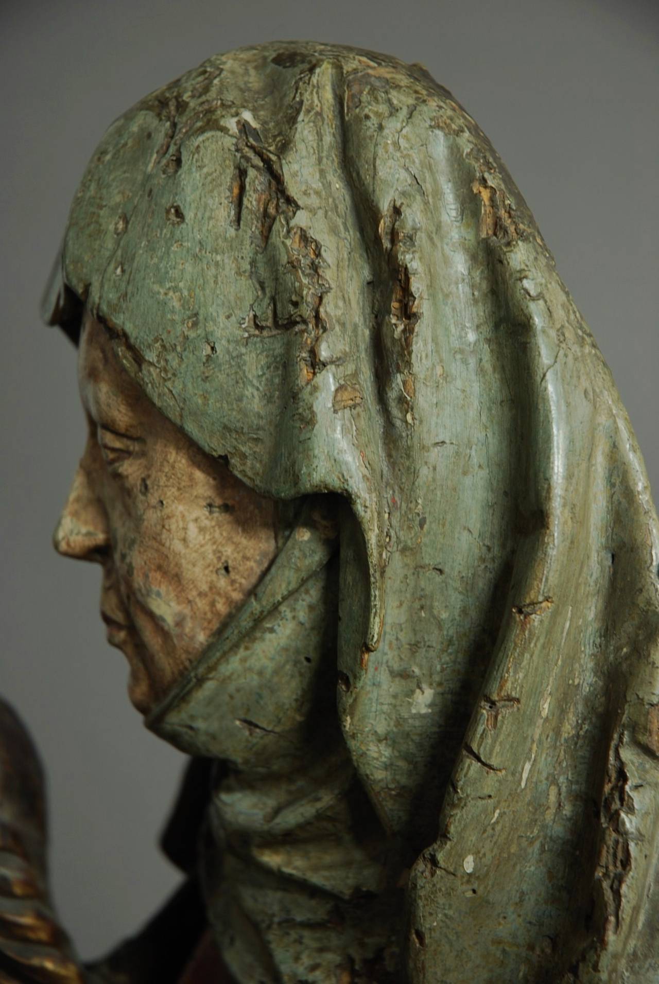 European Polychrome Limewood Figure 'the Tuition of the Virgin'