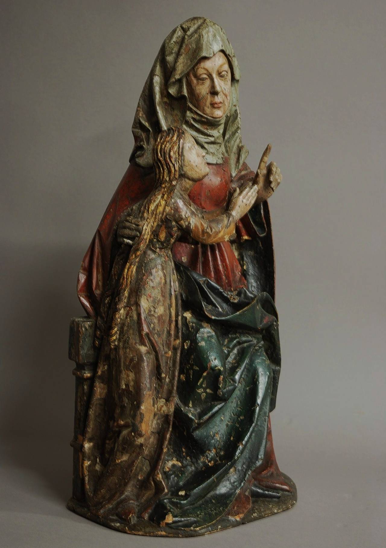 Polychrome Limewood Figure 'the Tuition of the Virgin' In Good Condition In Suffolk, GB