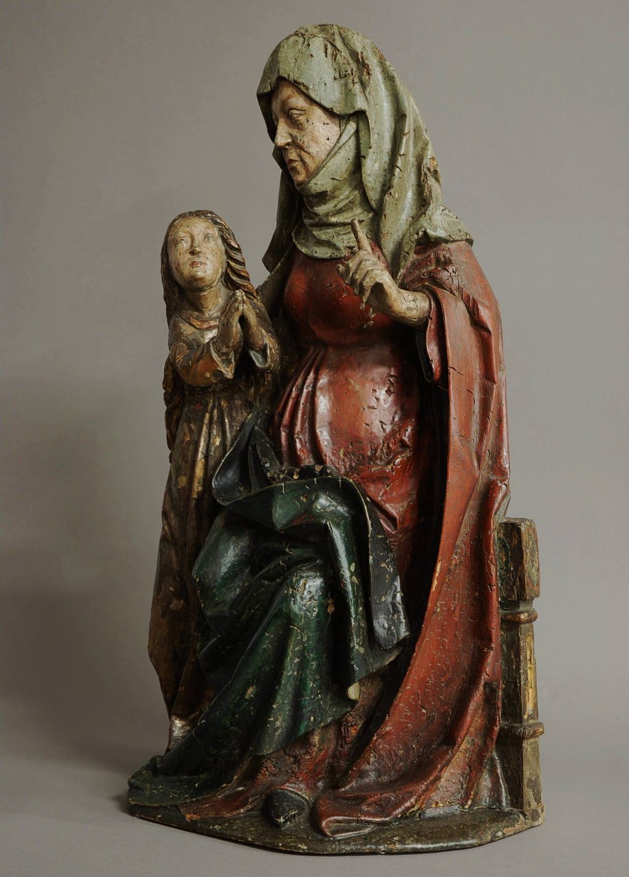 18th Century and Earlier Polychrome Limewood Figure 'the Tuition of the Virgin'