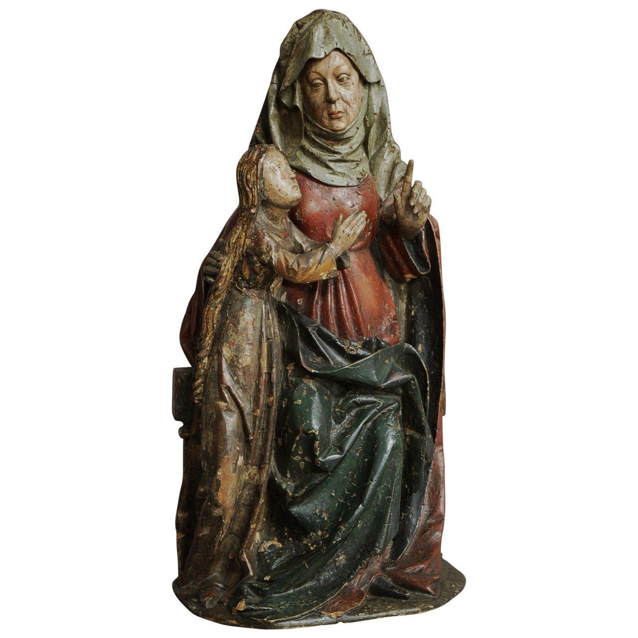 Polychrome Limewood Figure 'the Tuition of the Virgin'