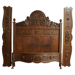 Antique Carved French Mid-Late 19th Century Oak Bed