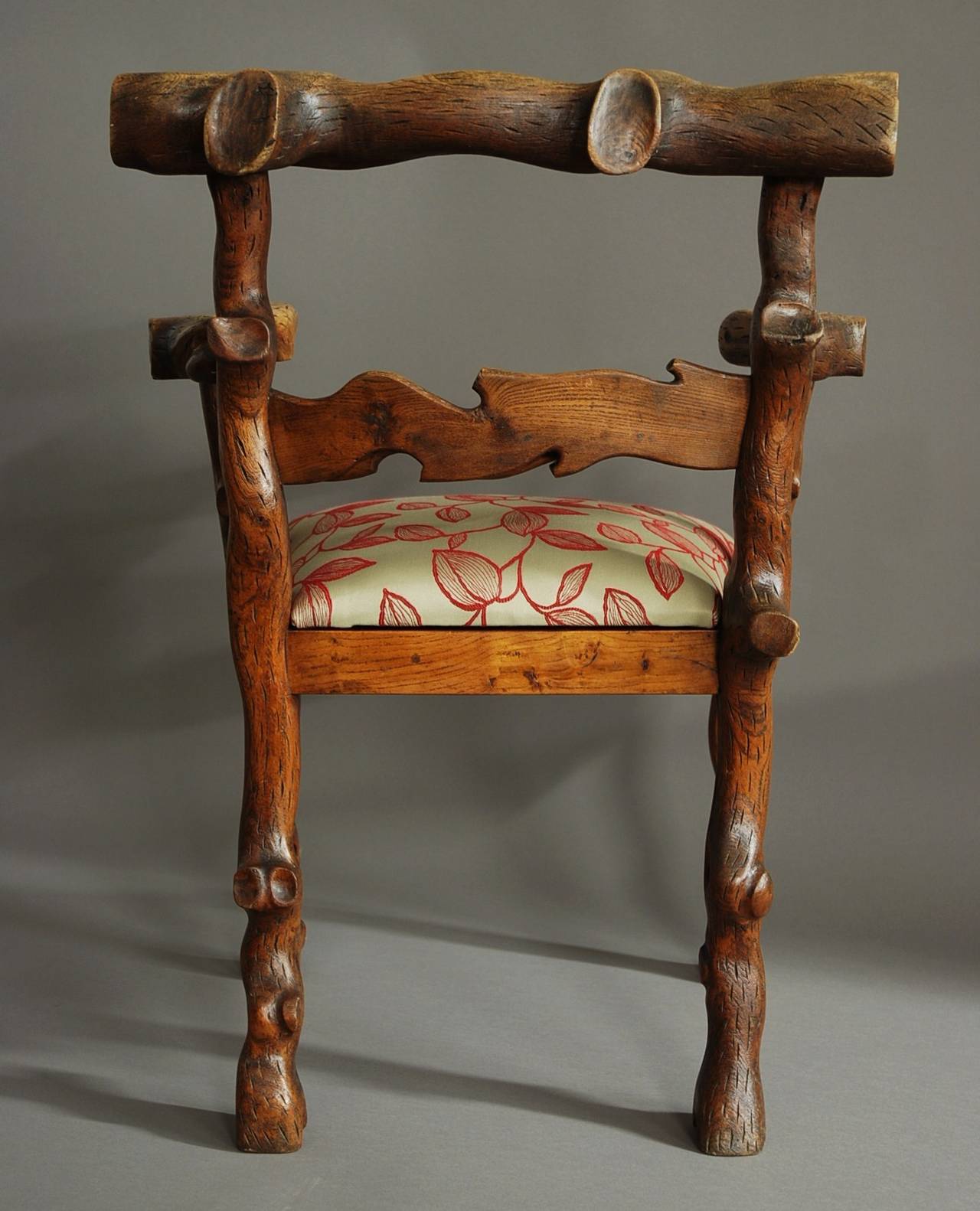 Mid 19th Century Elm Rustic Carved Armchair For Sale at 1stDibs