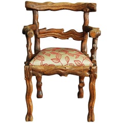 Mid 19th Century Elm Rustic Carved Armchair