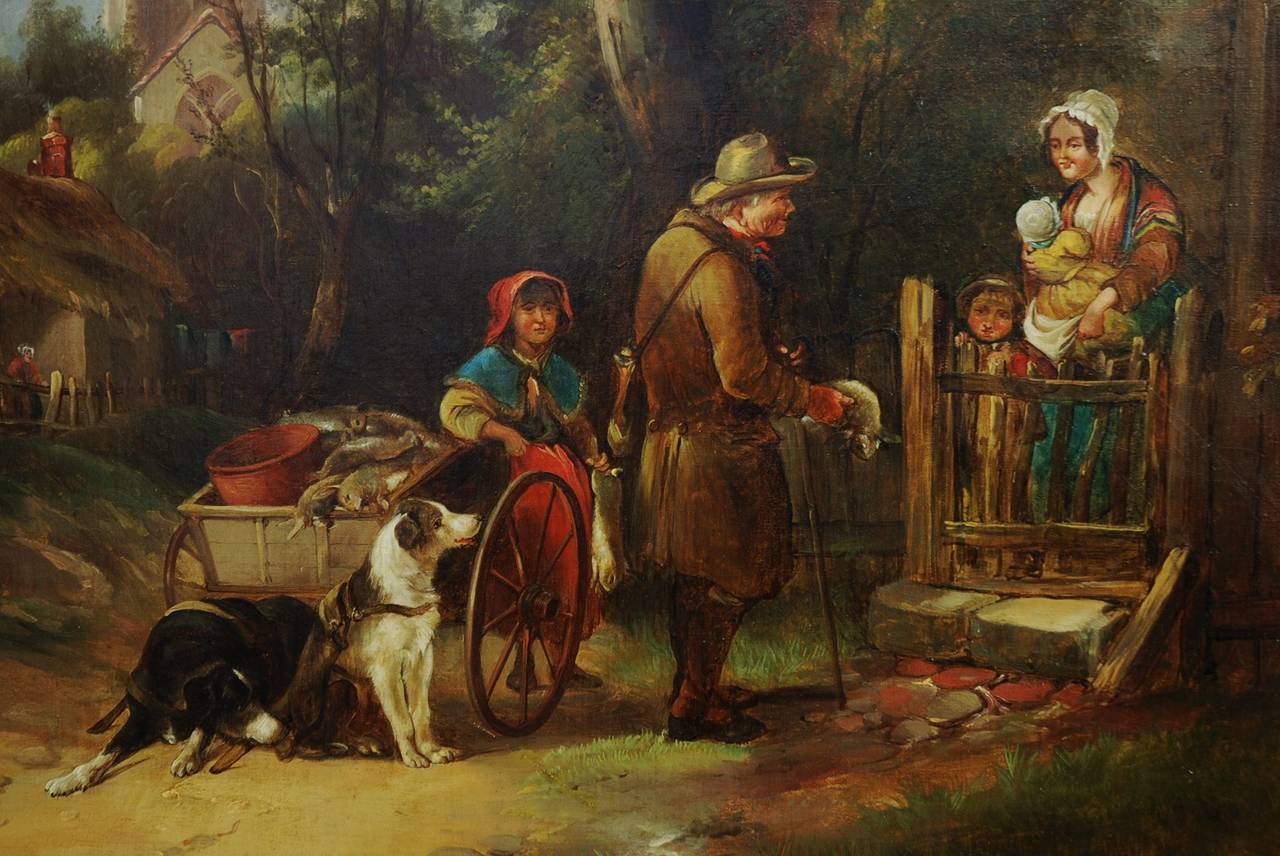 English 'The Rabbit Seller' Oil on Canvas