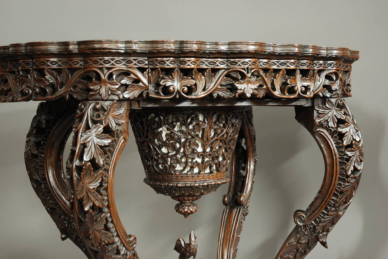 19th Century Superb Quality Anglo-Indian Padouk Carved Work Table