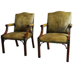 Pair of Mahogany and Leather Gainsborough Chairs