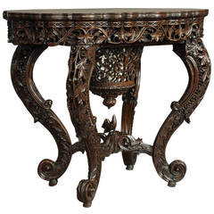 Antique Superb Quality Anglo-Indian Padouk Carved Work Table