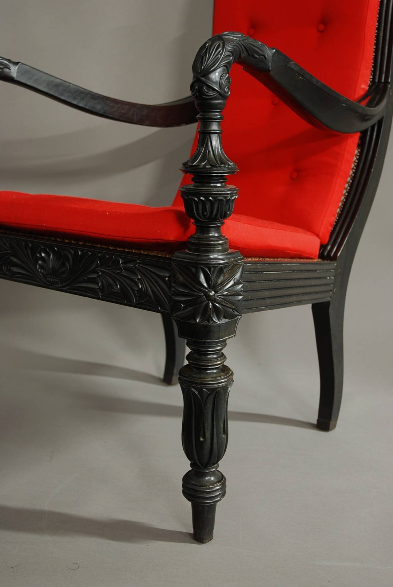 Carved Solid Ebony Easy Chair from the Galle District In Excellent Condition In Suffolk, GB