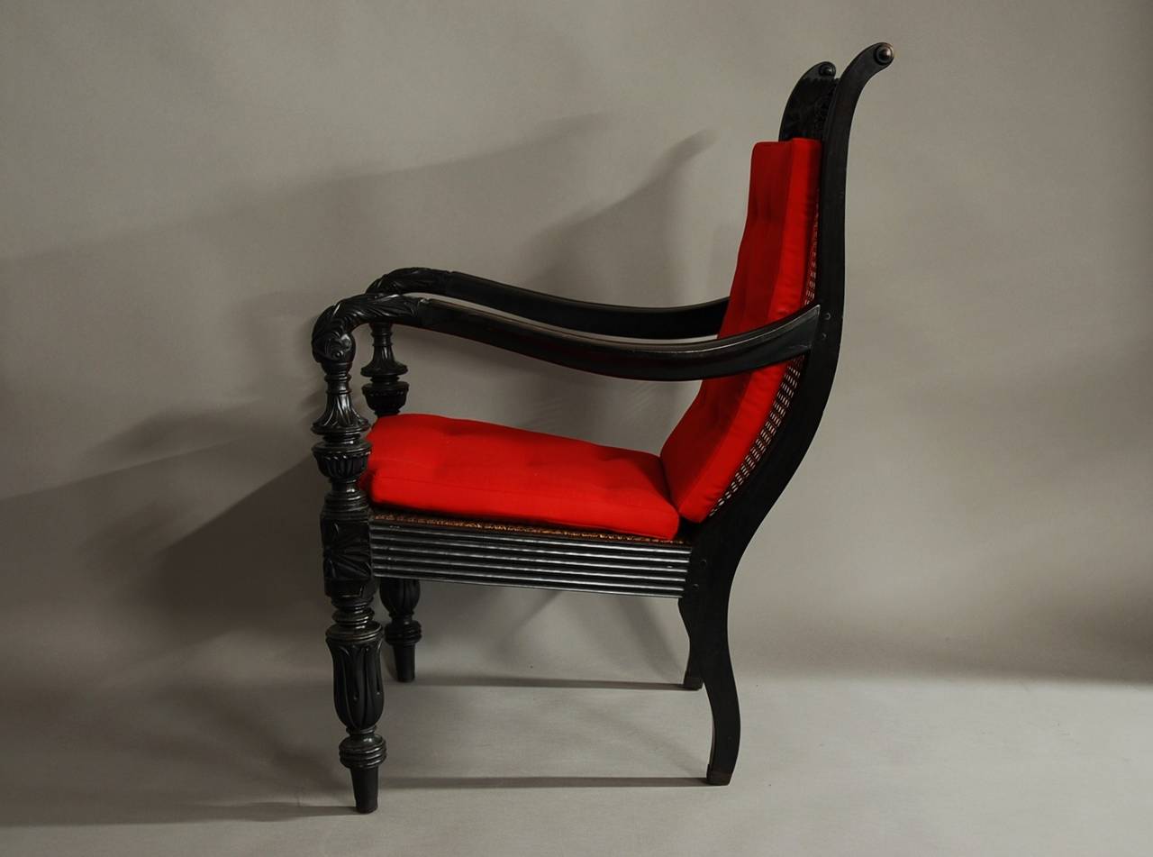 Carved Solid Ebony Easy Chair from the Galle District 1