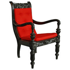 Carved Solid Ebony Easy Chair from the Galle District