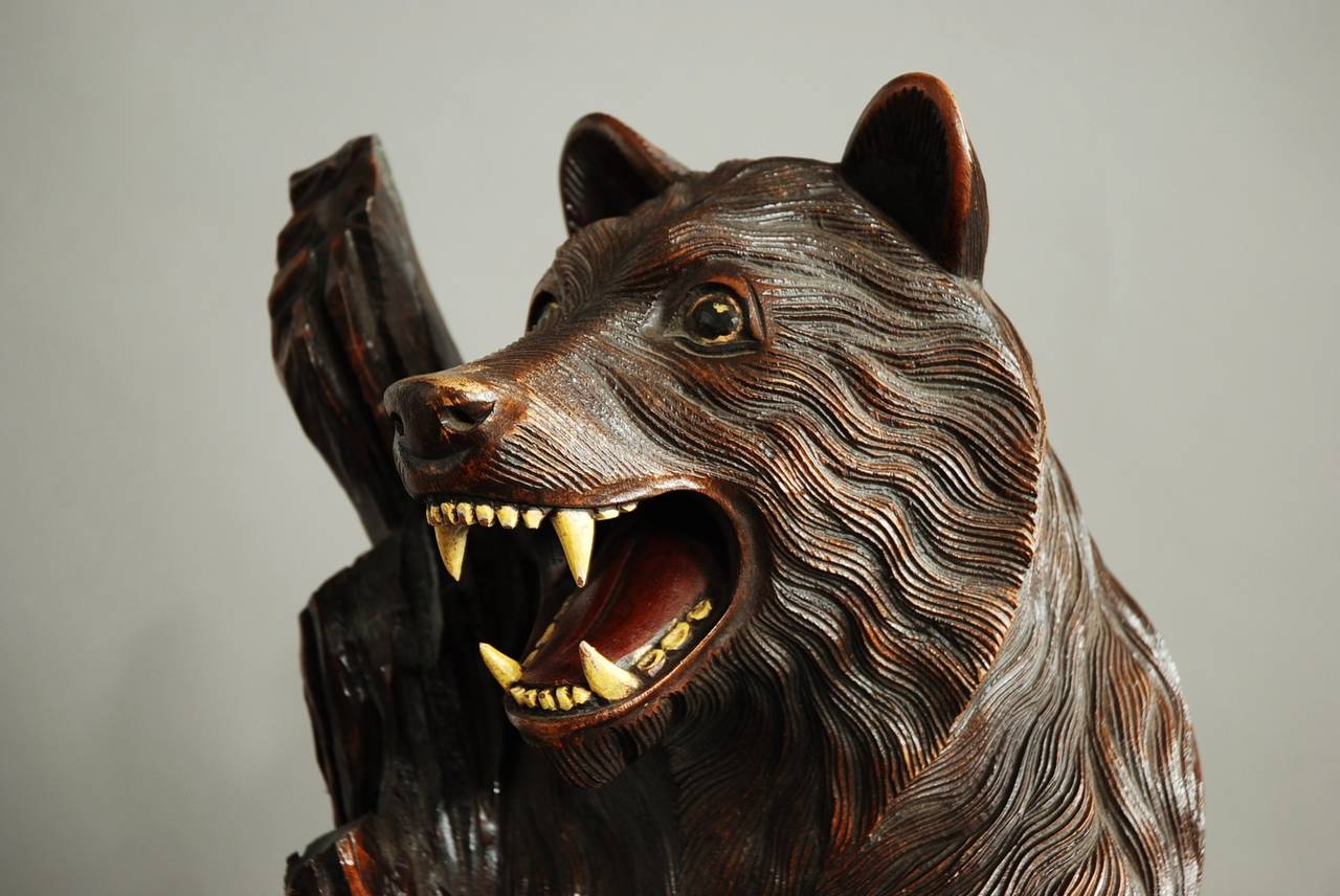 Finely Carved Wooden Black Forest Bear 4