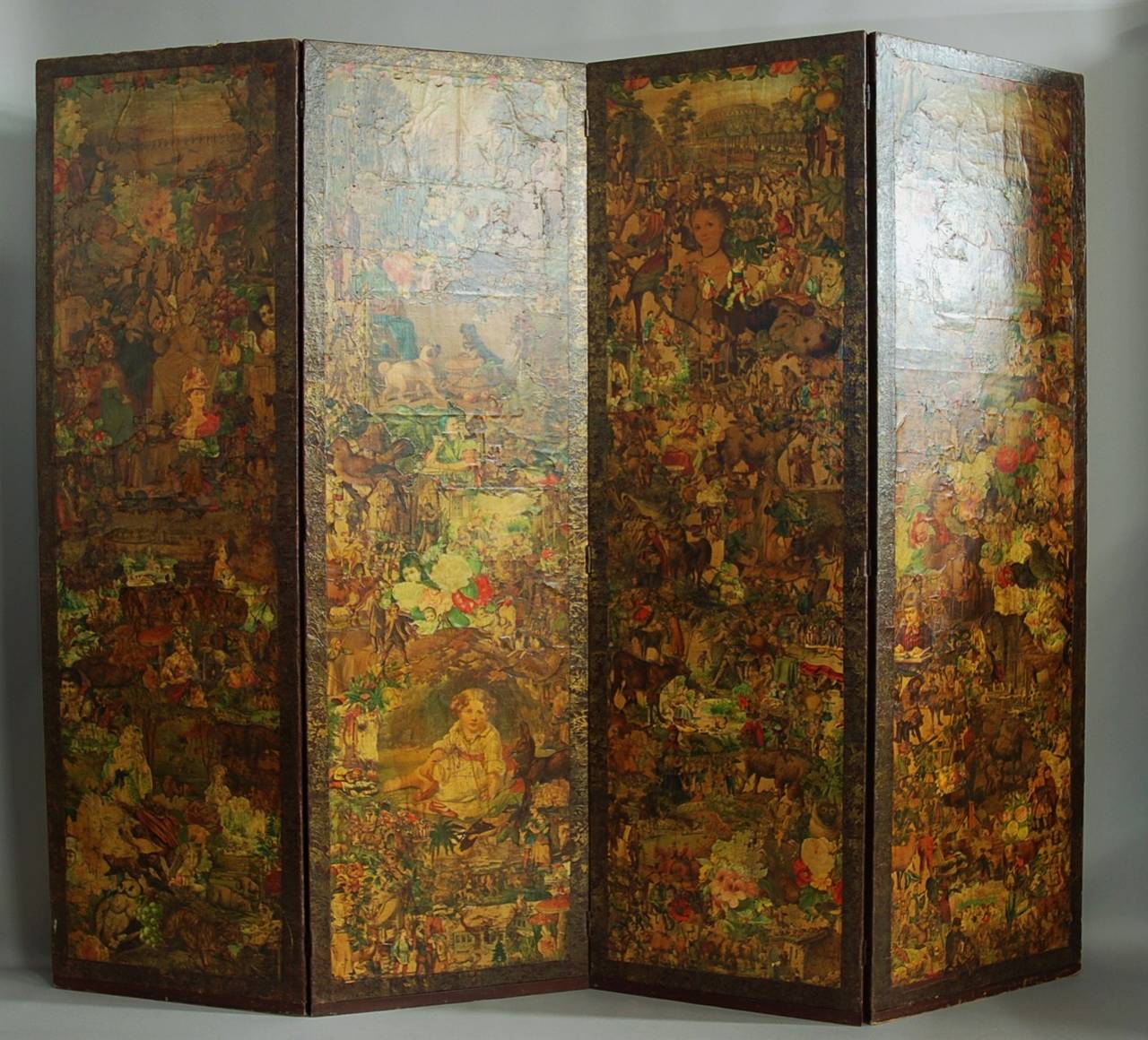 Late 19th Century Four-Panel Folding Decoupage Screen 3