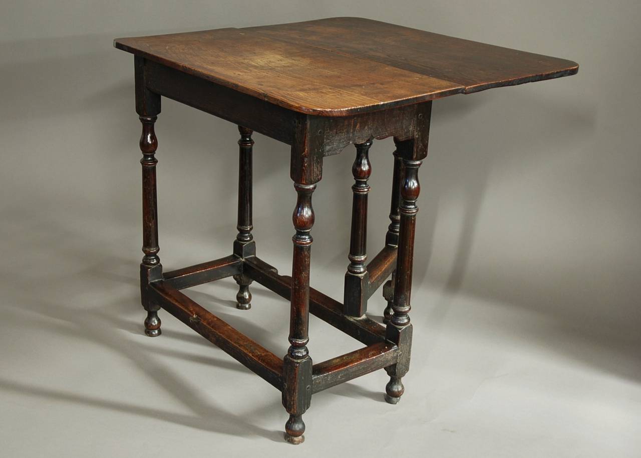 Rare Late 17th Century Oak and Ash Gateleg Side Table of Small Proportions