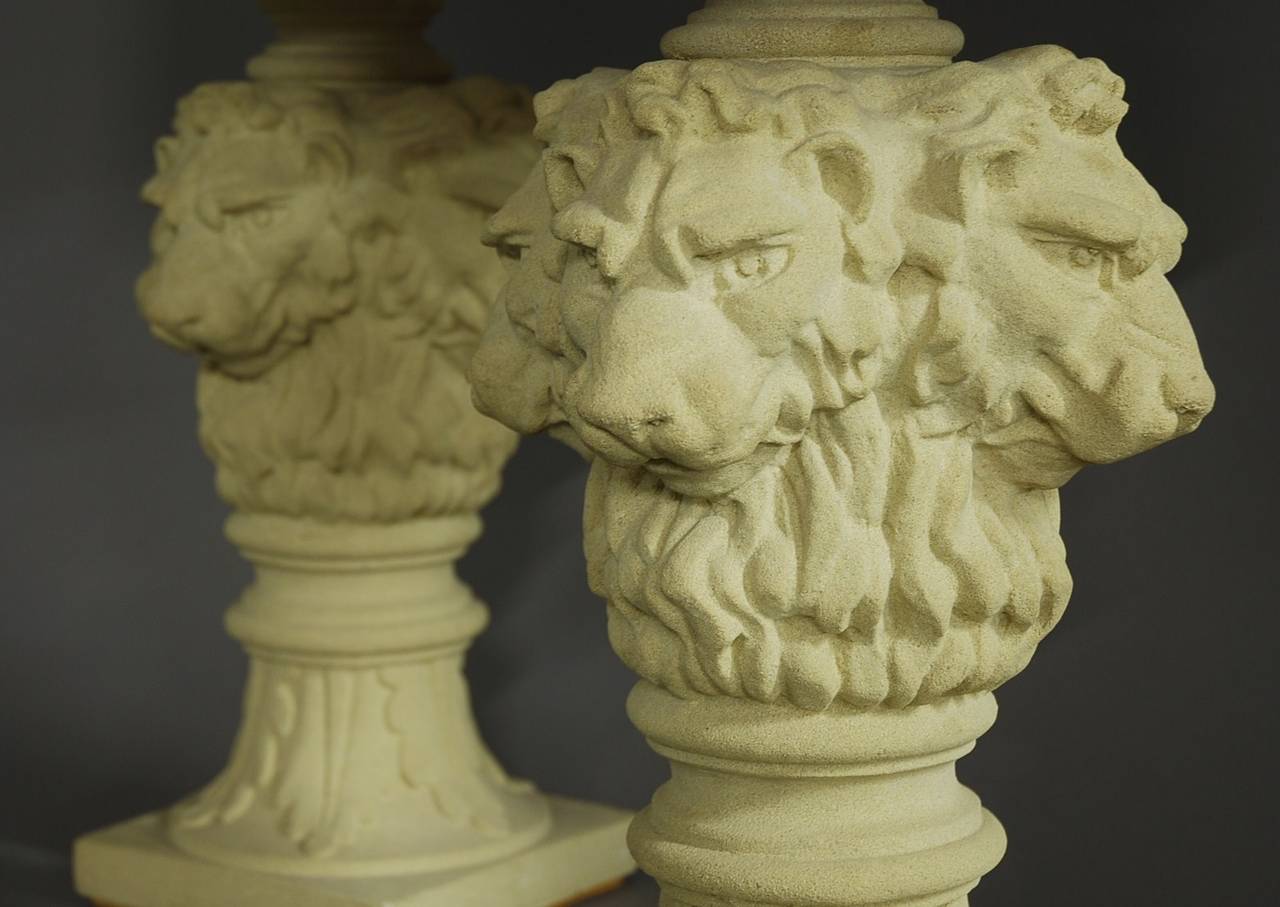 European Pair of Large Lions Head Table Lamps