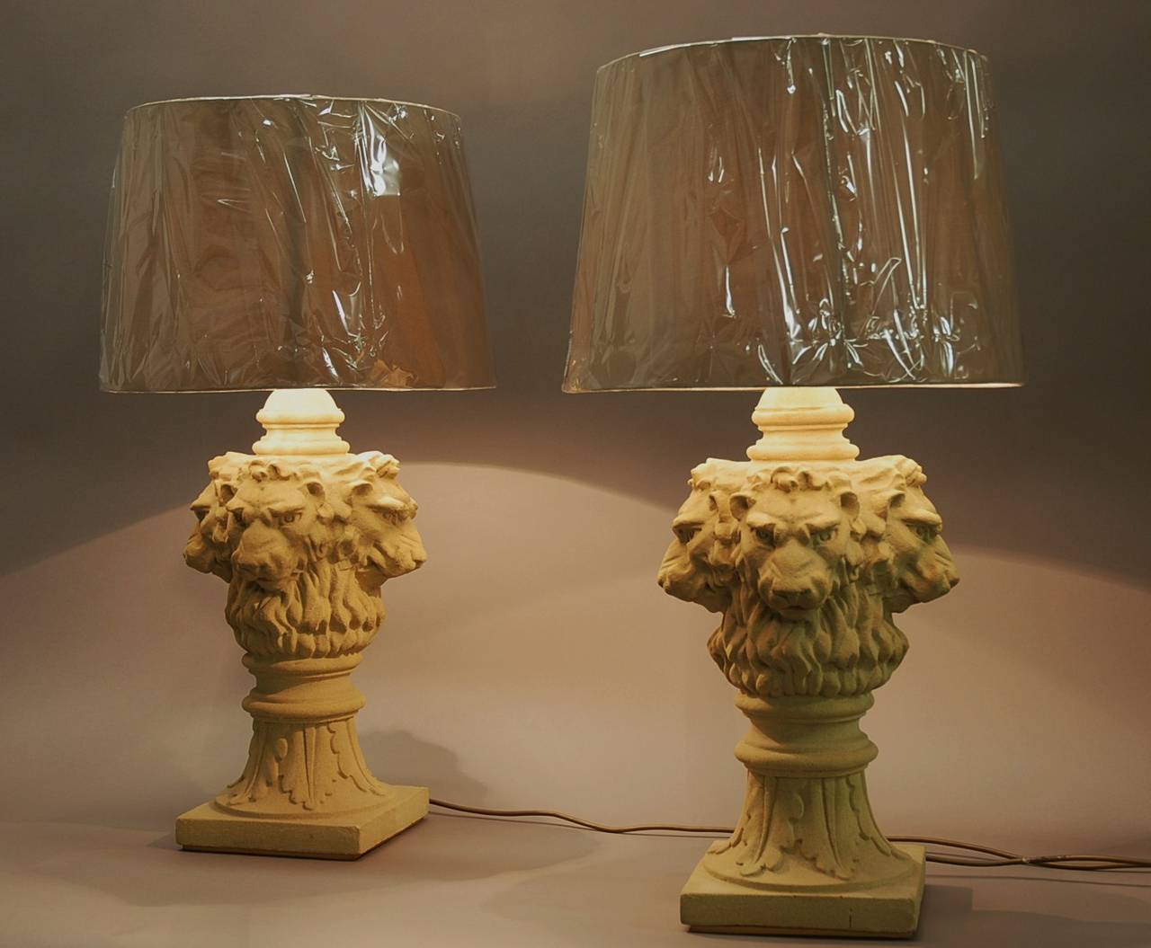 20th Century Pair of Large Lions Head Table Lamps