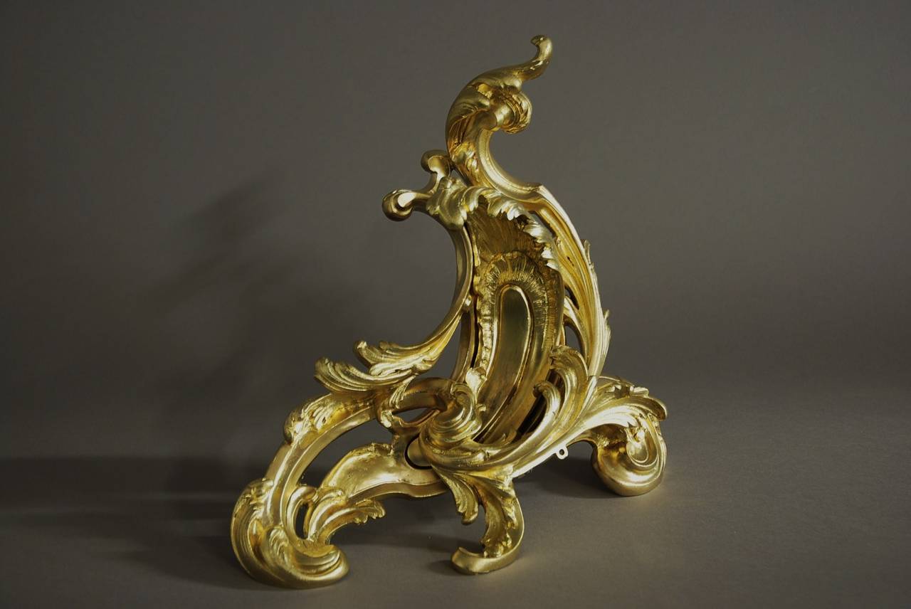 French Pair of Ormolu Chenets in the Rococo Style