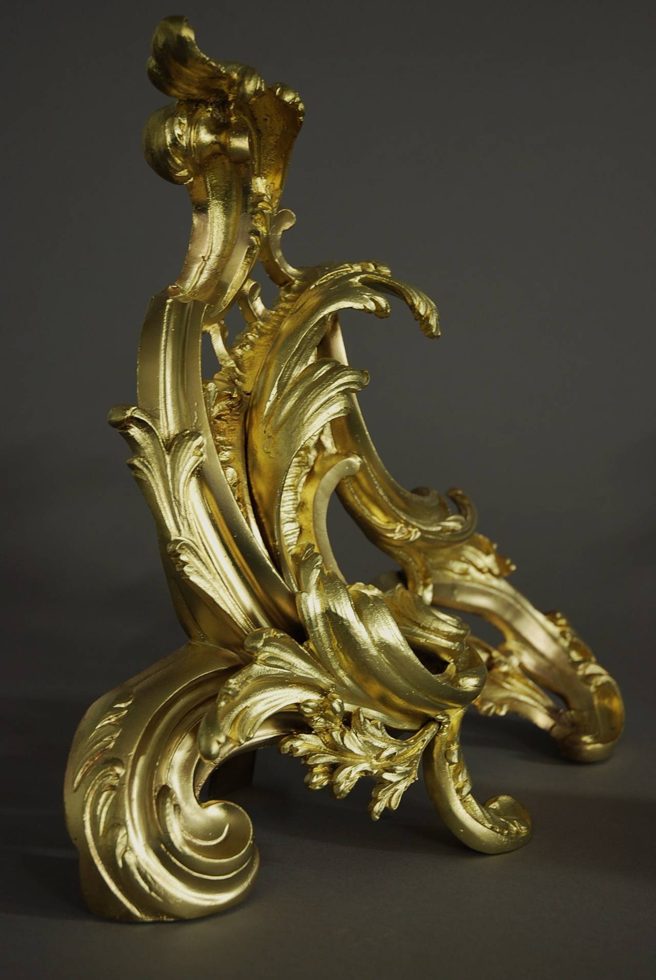 Pair of Ormolu Chenets in the Rococo Style 2
