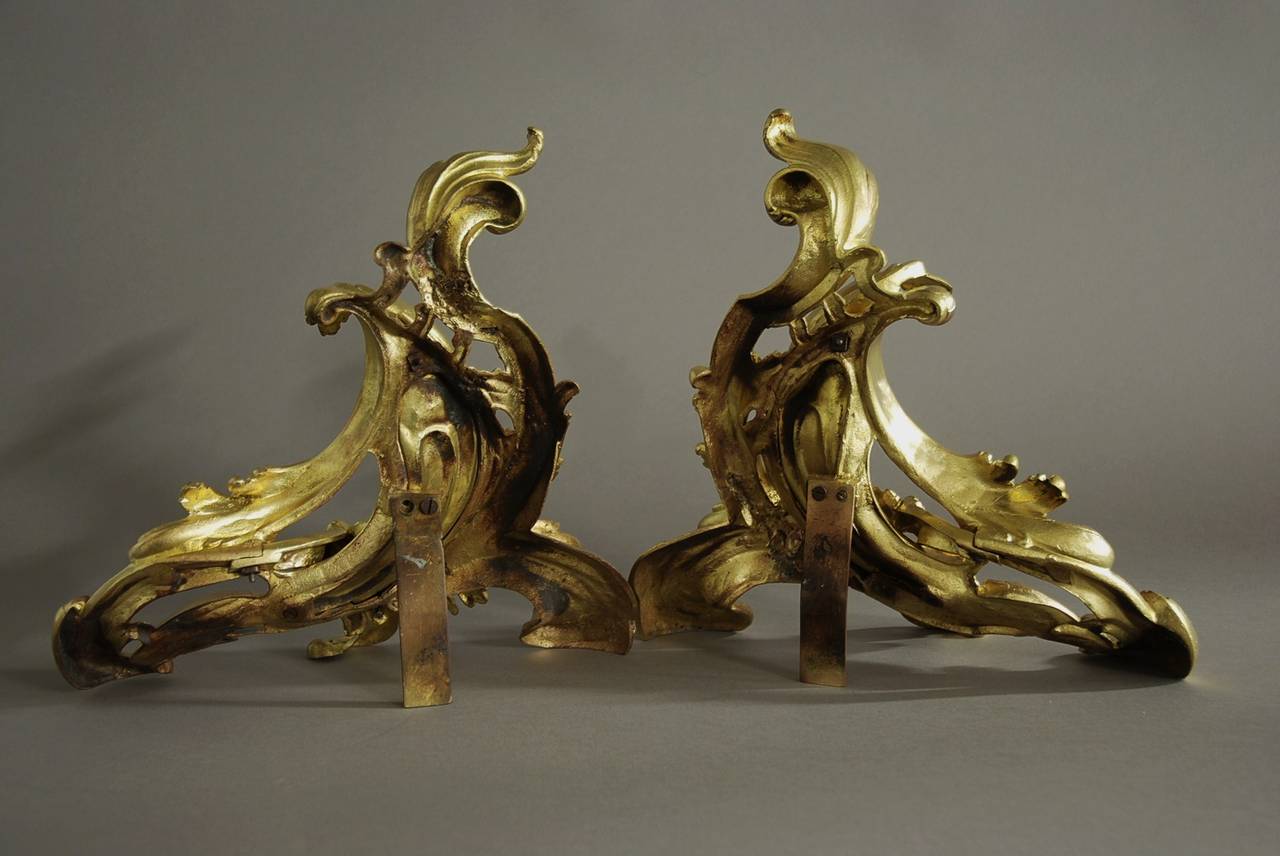 Pair of Ormolu Chenets in the Rococo Style 3