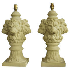 Vintage Pair of Large Lions Head Table Lamps