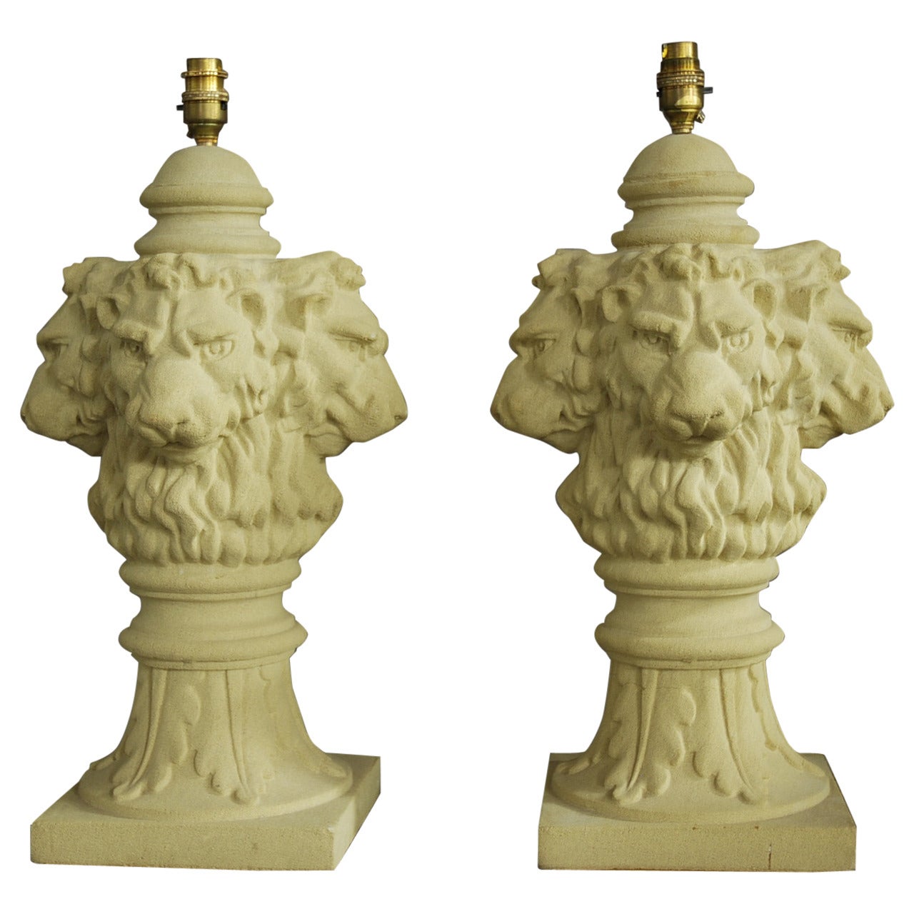Pair of Large Lions Head Table Lamps