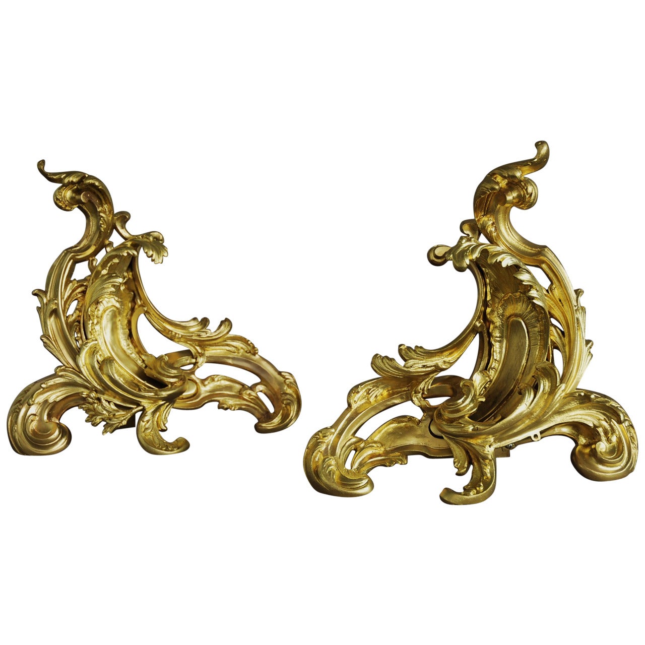 Pair of Ormolu Chenets in the Rococo Style