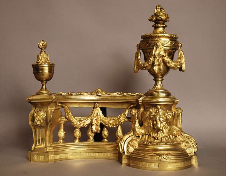 Late 19th Century French Louis XVI Style Pair of Ormolu Chenets/Fire Dogs 1