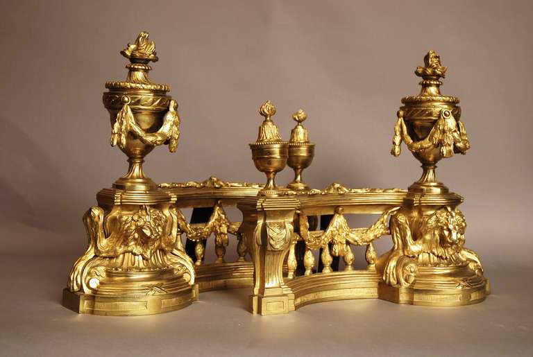 Late 19th Century French Louis XVI Style Pair of Ormolu Chenets/Fire Dogs In Excellent Condition In Suffolk, GB