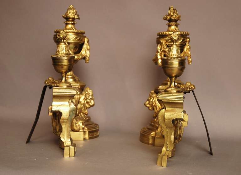 Late 19th Century French Louis XVI Style Pair of Ormolu Chenets/Fire Dogs 6