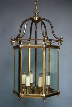 A large good quality hexagonal six light brass hall lantern