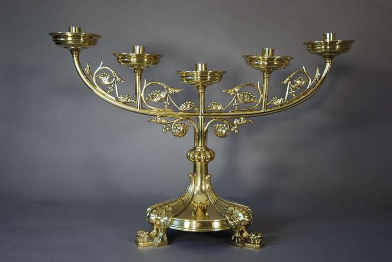 Pair of Gothic Style Brass Candlesticks In Good Condition For Sale In Suffolk, GB