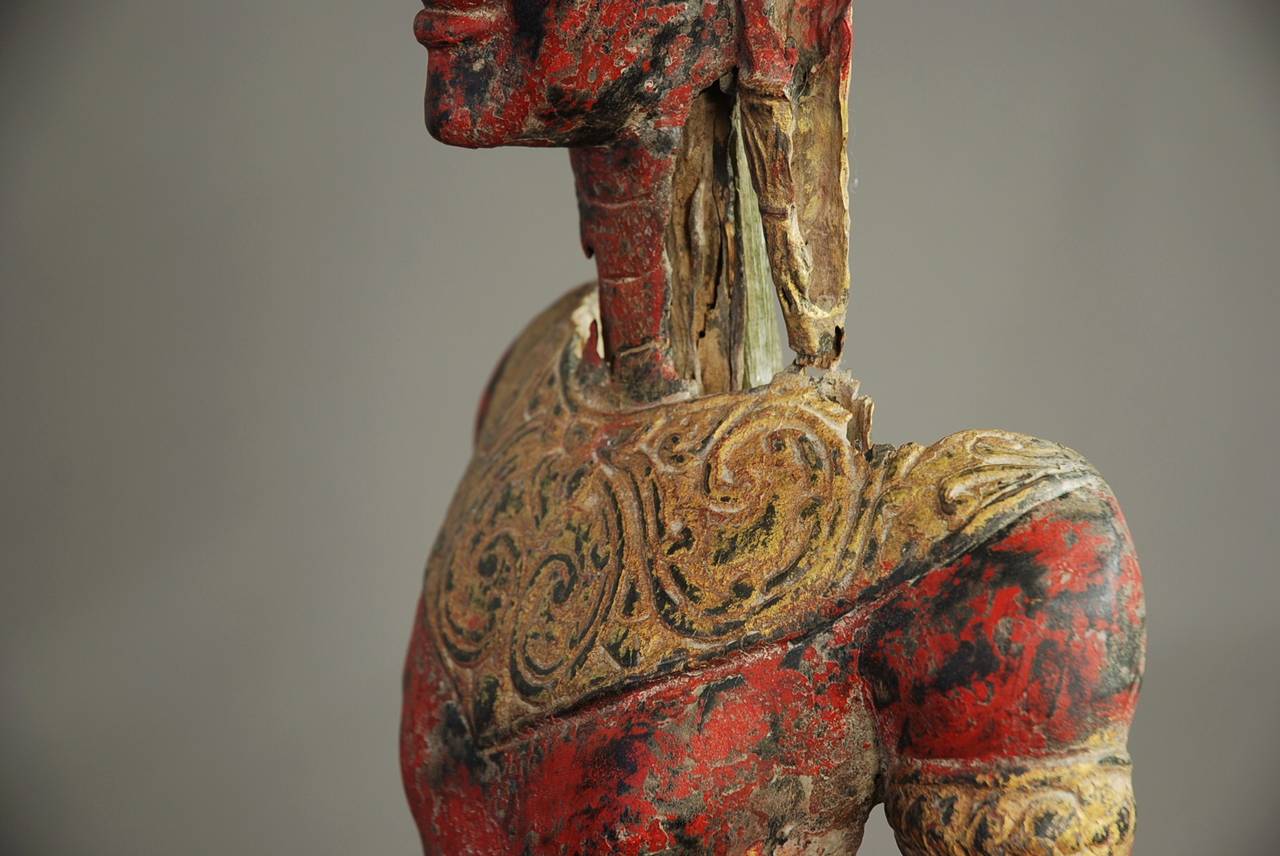 South Asian Polychrome Carved Wooden Buddha 2