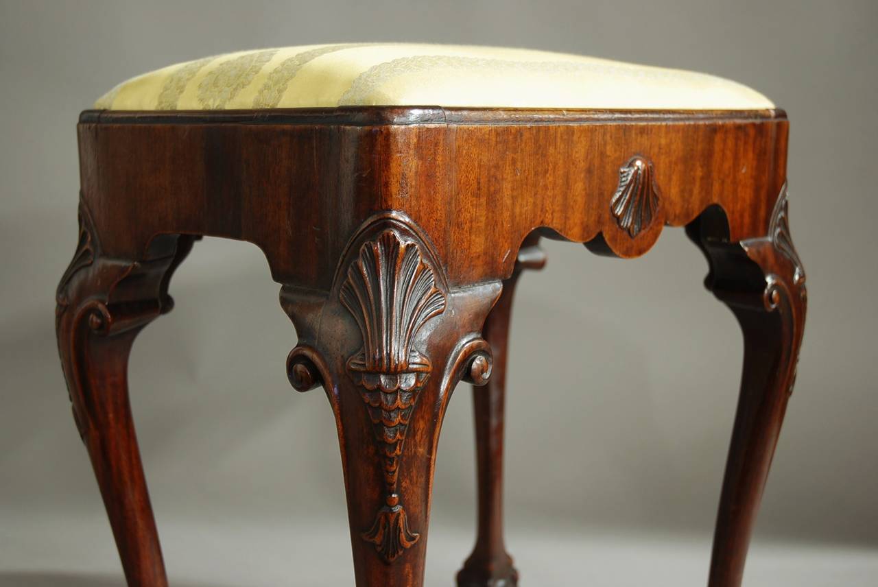 Early 20th century walnut cabriole leg stool 1