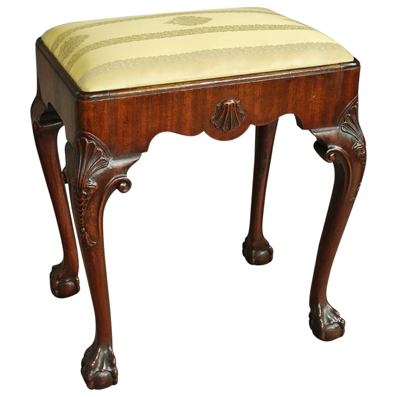 Early 20th century walnut cabriole leg stool