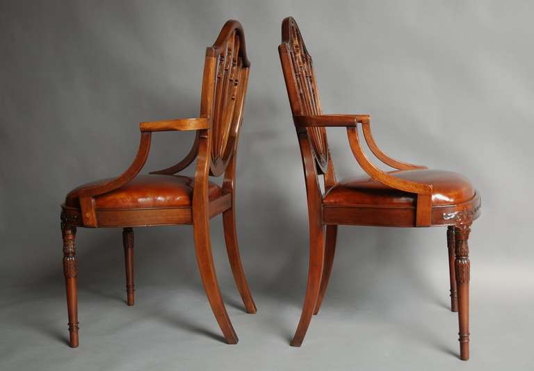 Pair of Early 20th Century Mahogany Shield-Back Chairs 2