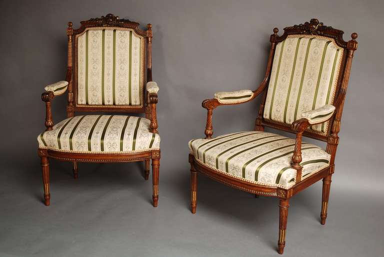 Late 19th Century French Five-Piece Walnut Salon Suite in the Louis XVI Style 4