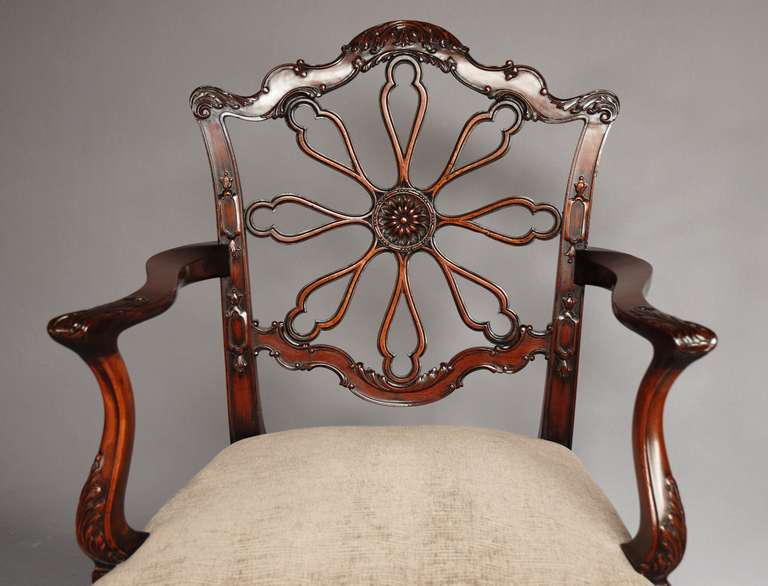 British Late 19th Century Mahogany Open Armchair in the Chippendale Style For Sale