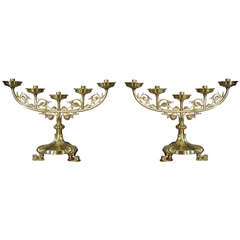Pair of Gothic Style Brass Candlesticks 1