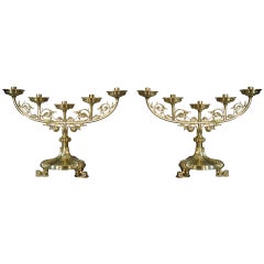 Pair of Gothic Style Brass Candlesticks