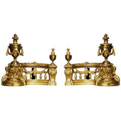 Late 19th Century French Louis XVI Style Pair of Ormolu Chenets/Fire Dogs