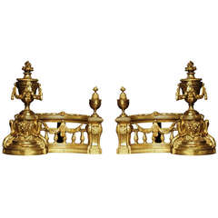 Late 19th Century French Louis XVI Style Pair of Ormolu Chenets/Fire Dogs