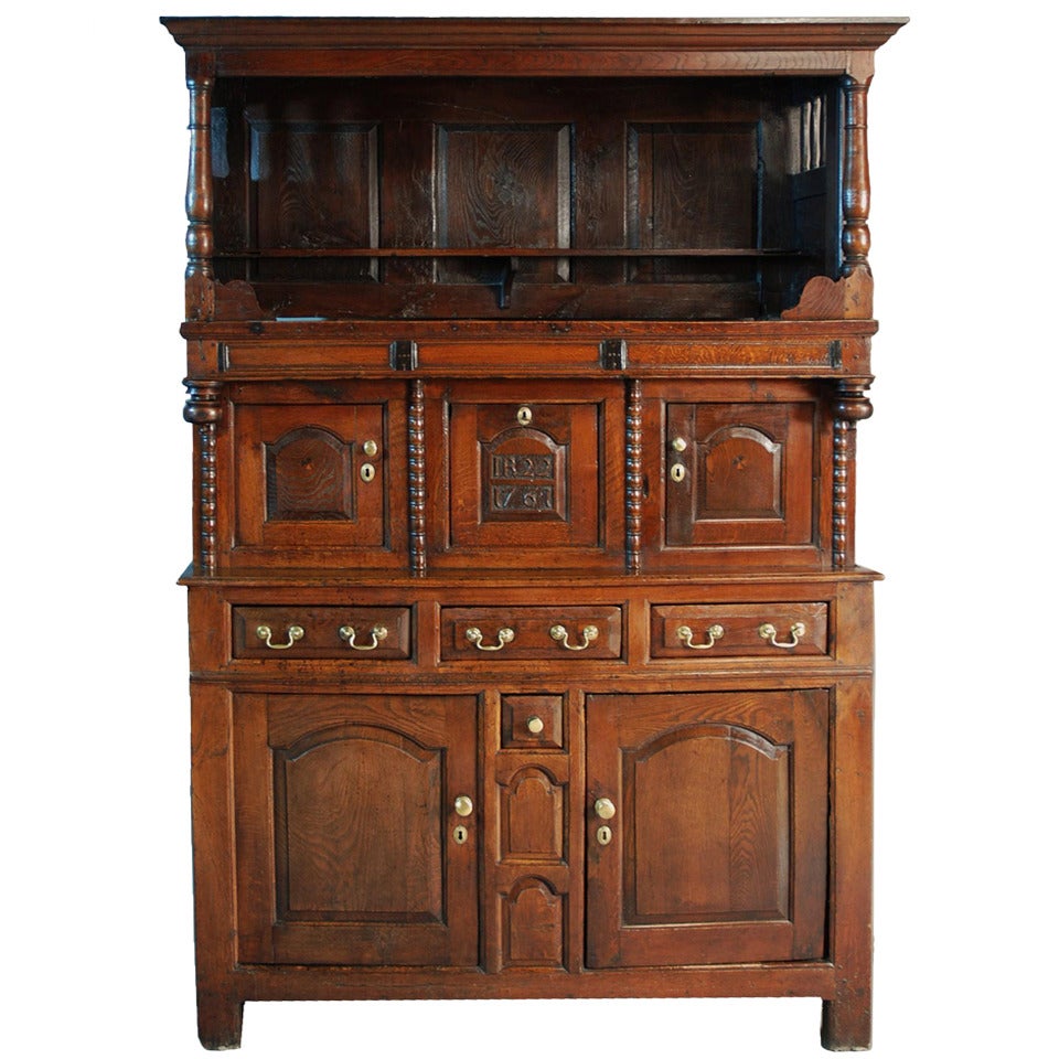 Mid-18th Century Welsh Oak 'Tridarn' Three Part Cupboard of Superb Patina For Sale