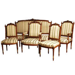 Antique Late 19th Century French Five-Piece Walnut Salon Suite in the Louis XVI Style