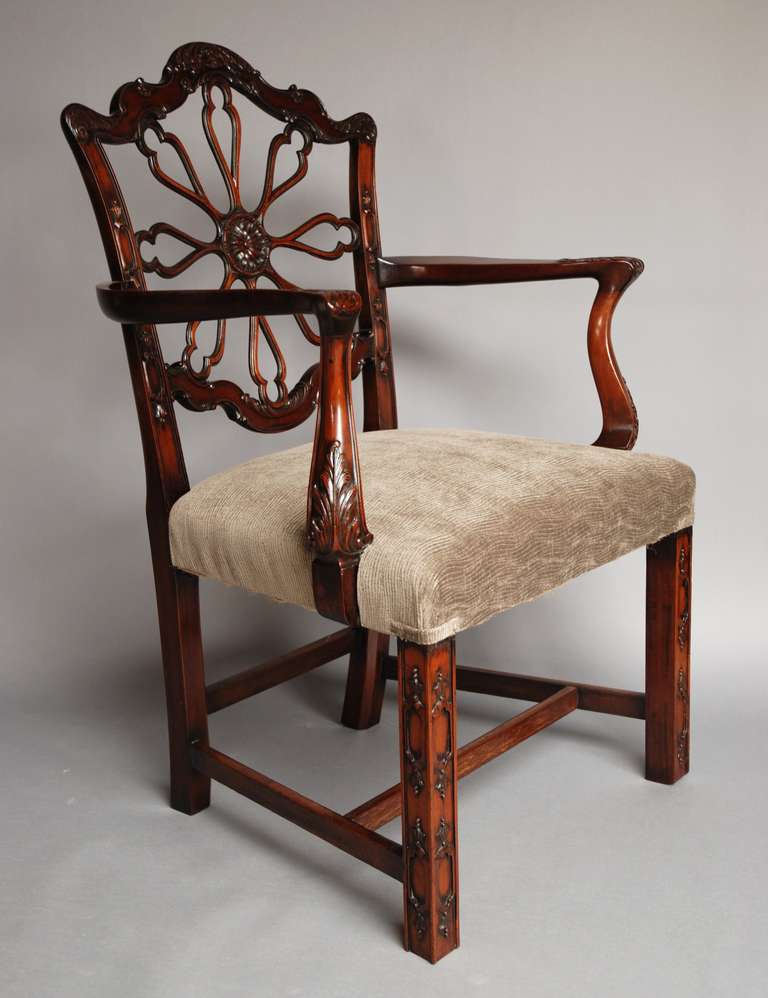 Late 19th Century Mahogany Open Armchair in the Chippendale Style In Good Condition For Sale In Suffolk, GB