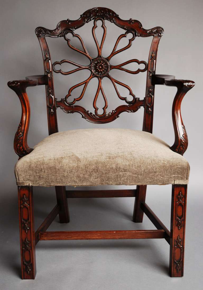 Late 19th Century Mahogany Open Armchair in the Chippendale Style