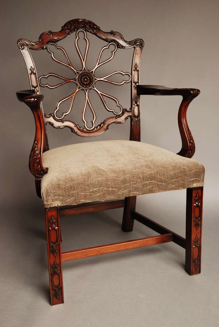 20th Century Late 19th Century Mahogany Open Armchair in the Chippendale Style For Sale
