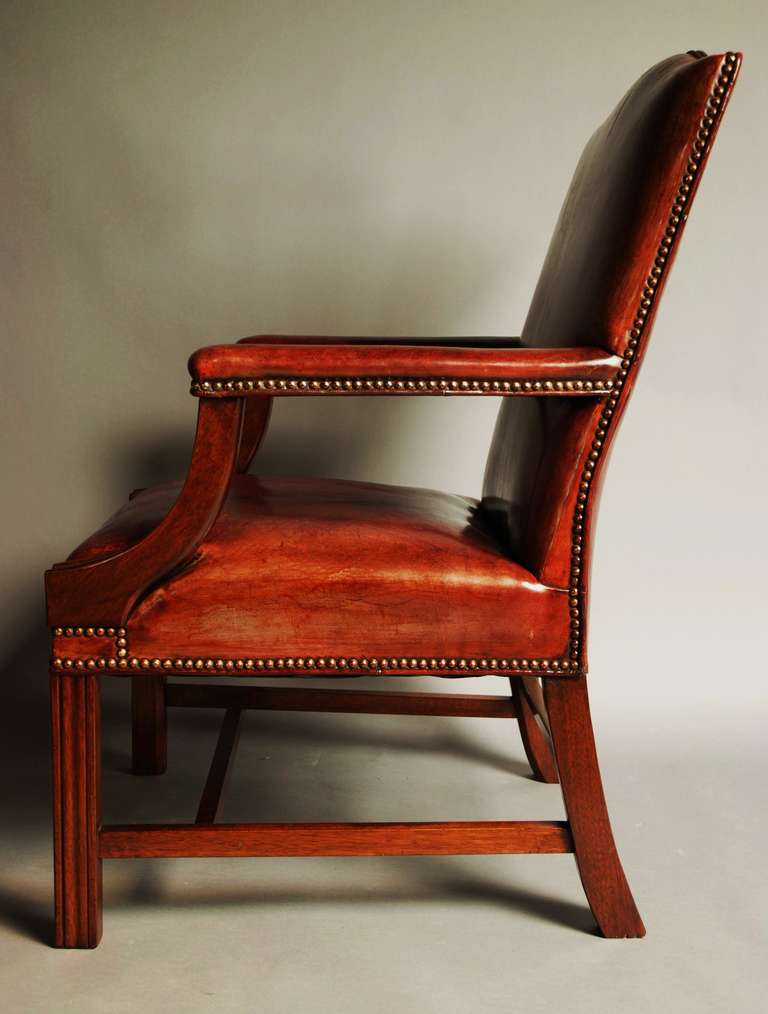 Mid 20th Century Worn Leather Gainsborough Chair In Distressed Condition In Suffolk, GB