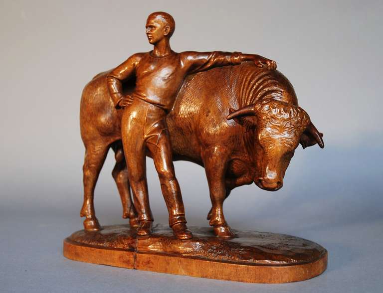 Swiss Late 19th century Black Forest figure of a bull